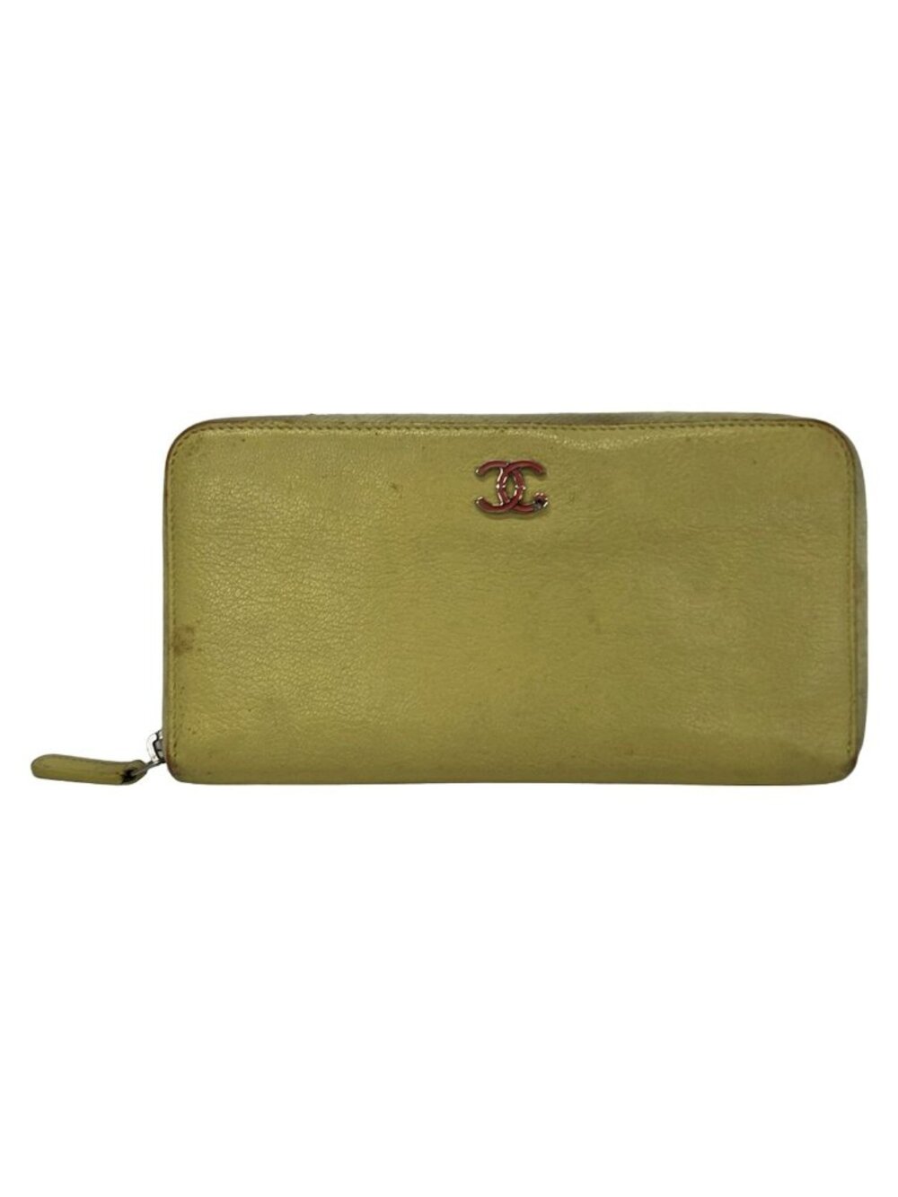 Chanel Wallet Yellow Zip Around CC Logo Flower Lambskin